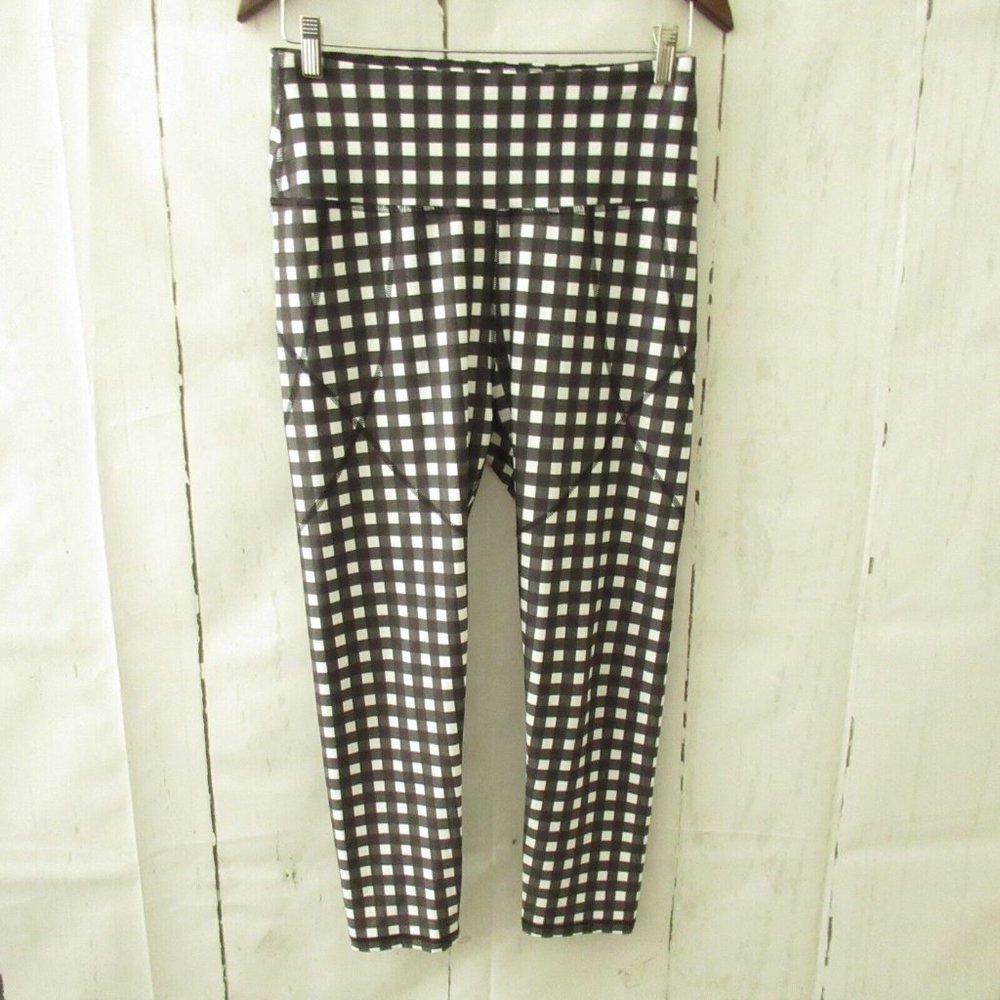 Albion Leggings L Large Black Gingham Check Ankle Crop High Waisted Rise
